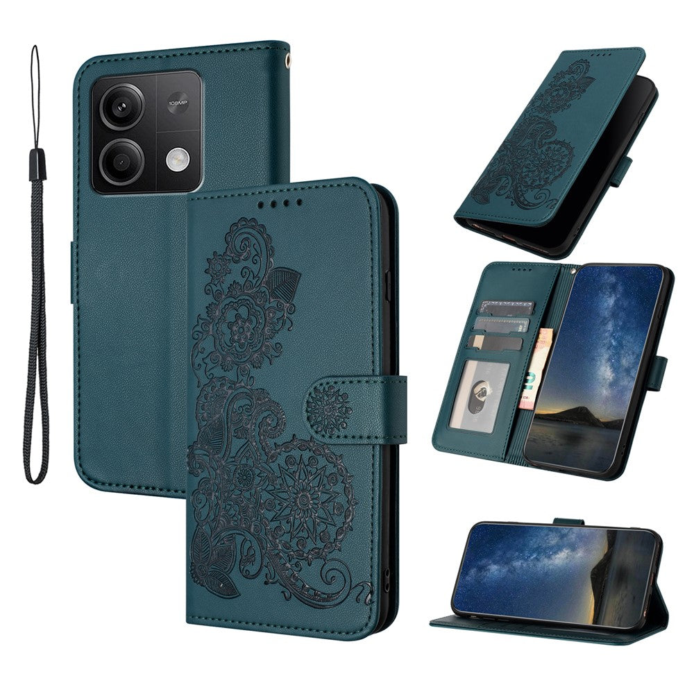 Xiaomi Redmi Note 13 5G mobilskal Mandala Blomma Läderplånbok Mobilskal med Rem