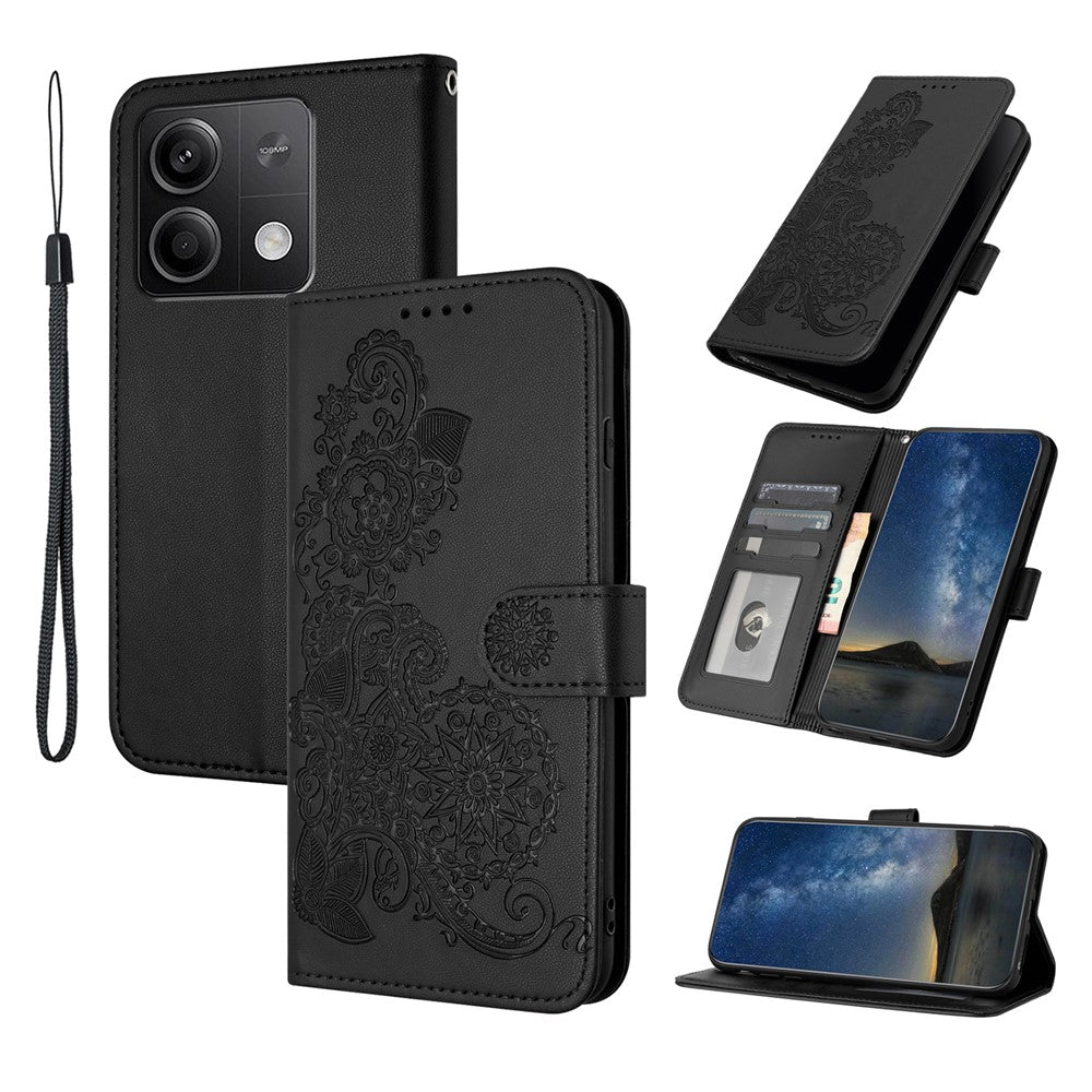 Xiaomi Redmi Note 13 5G mobilskal Mandala Blomma Läderplånbok Mobilskal med Rem