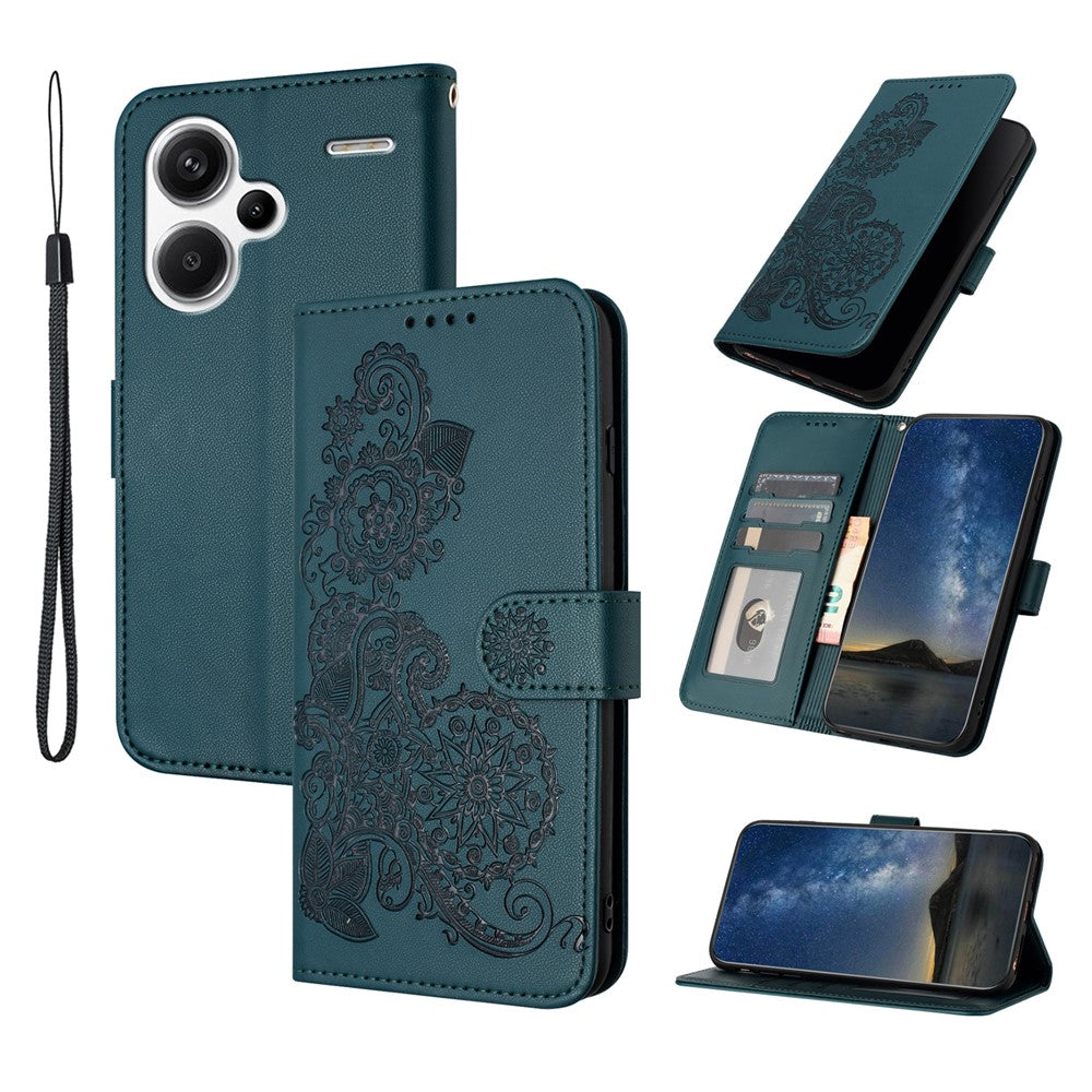 Xiaomi Redmi Note 13 Pro+ 5G mobilskal Mandala Blomma Läderplånbok Mobilskal med Rem