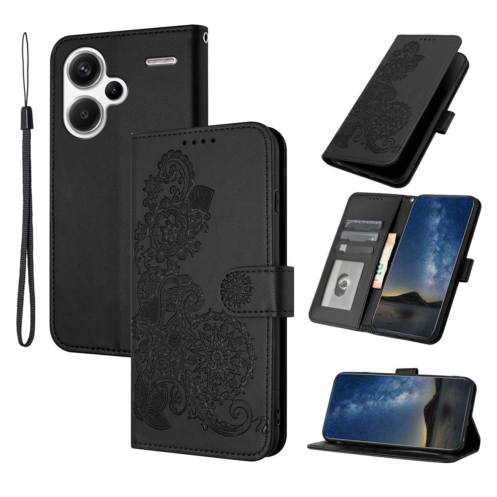 Xiaomi Redmi Note 13 Pro+ 5G mobilskal Mandala Blomma Läderplånbok Mobilskal med Rem