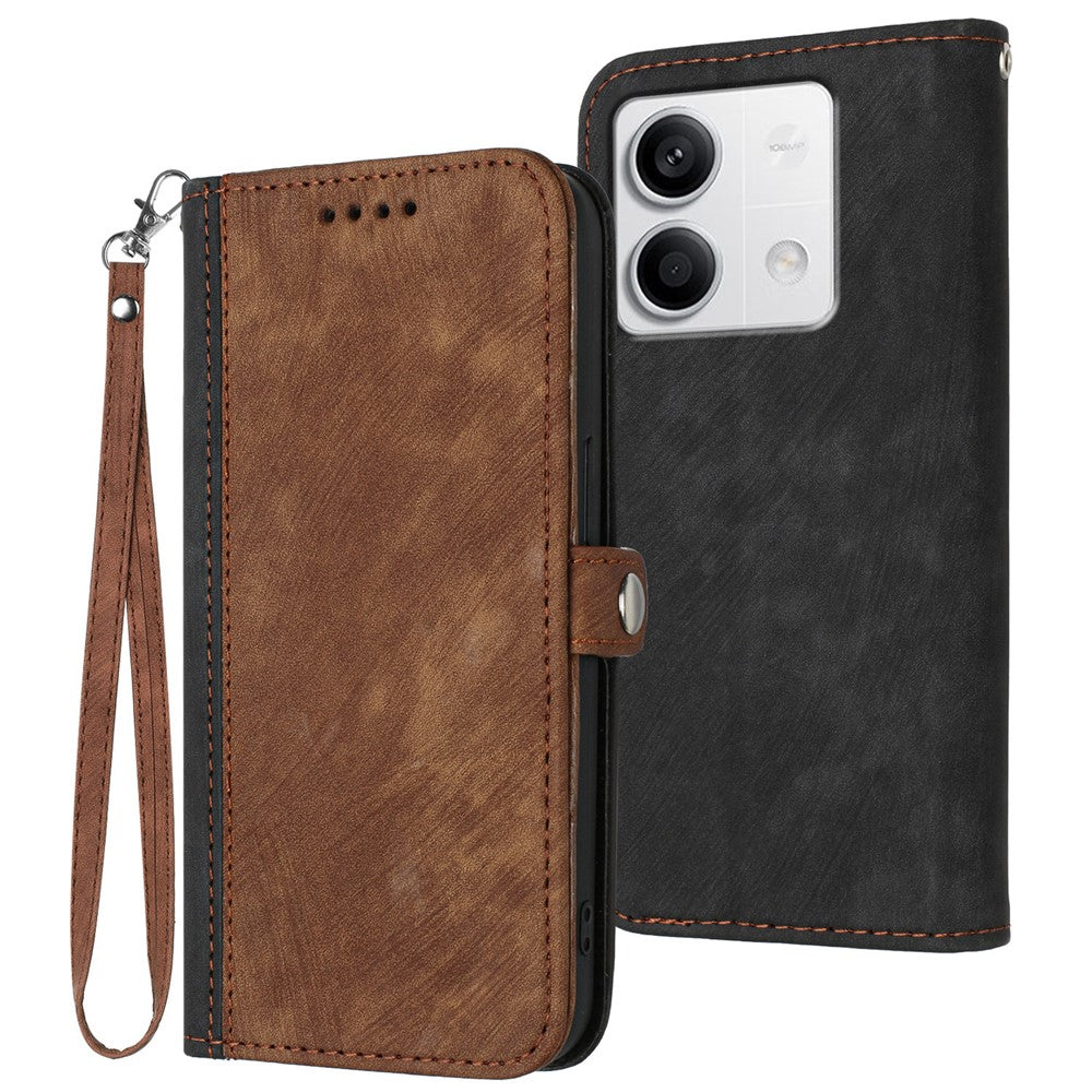 YX0020 For Xiaomi Redmi Note 13 4G Case PU Leather Stand Card Slots Phone Cover with Wrist Strap