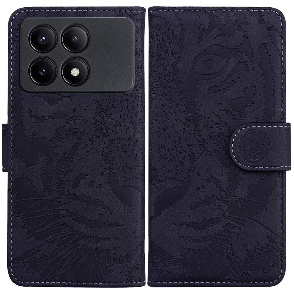 PU Leather Phone Stand Shell for Xiaomi Poco X6 Pro 5G / Redmi K70E 5G Cover Tiger Imprinted Pattern Case