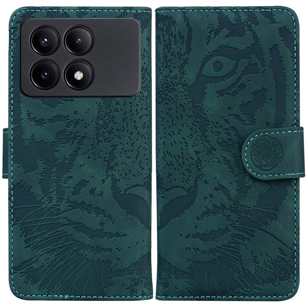 PU Leather Phone Stand Shell for Xiaomi Poco X6 Pro 5G / Redmi K70E 5G Cover Tiger Imprinted Pattern Case