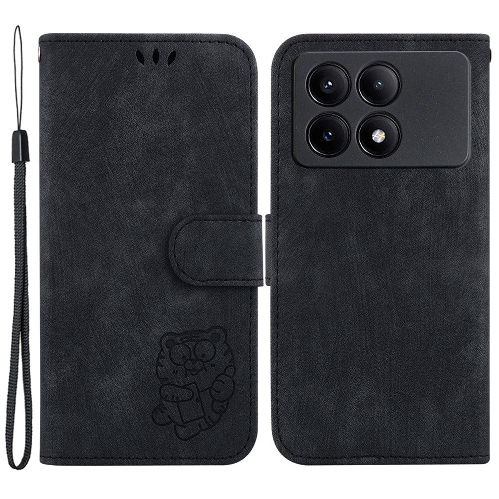 For Xiaomi Redmi K70E 5G / Poco X6 Pro 5G Leather Cover Tiger Imprint Phone Cover with Hand Strap