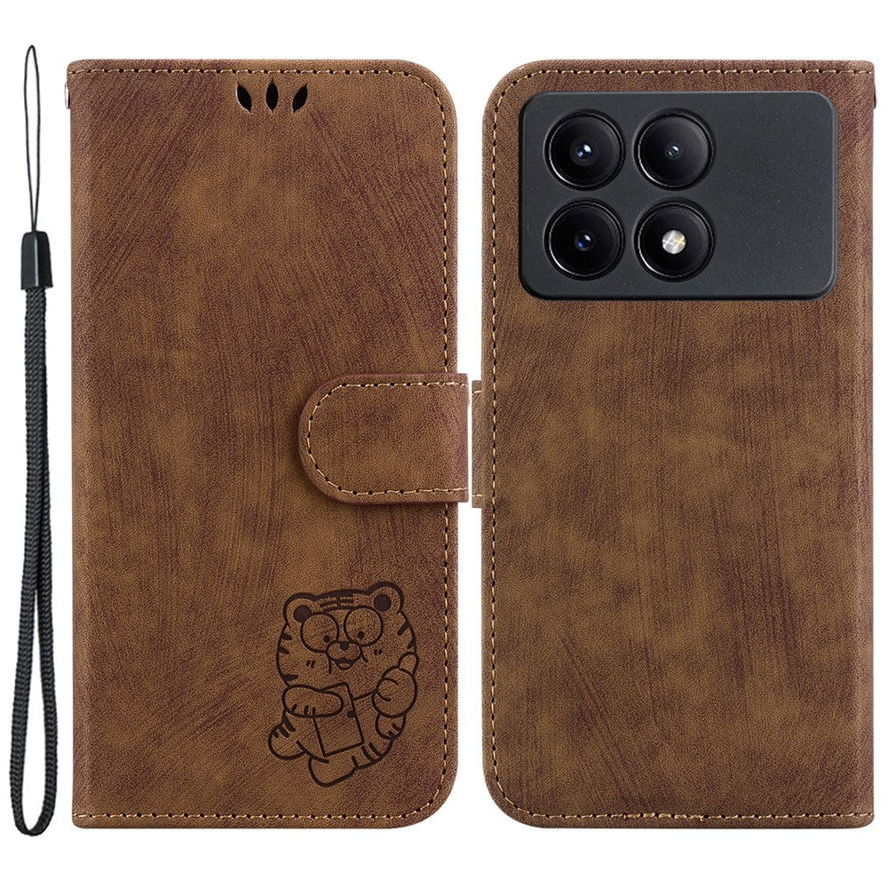 For Xiaomi Redmi K70E 5G / Poco X6 Pro 5G Leather Cover Tiger Imprint Phone Cover with Hand Strap