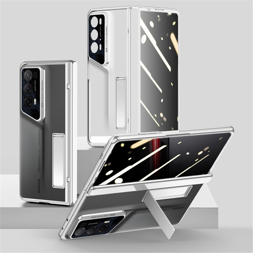 For Honor Magic V2 RSR Porsche Design Case Clear PC+Acrylic Kickstand Phone Cover with Anti-Spy Screen Protector