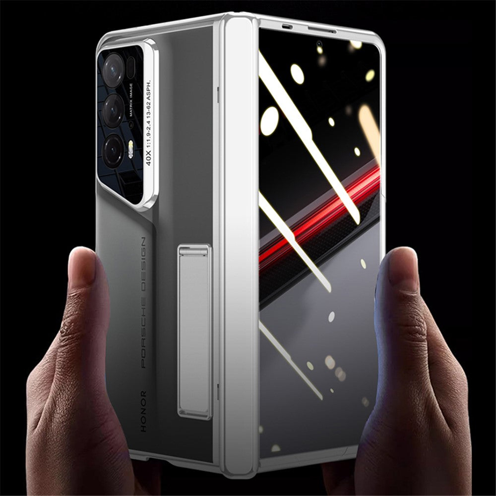 For Honor Magic V2 RSR Porsche Design Case Clear PC+Acrylic Kickstand Phone Cover with Anti-Spy Screen Protector