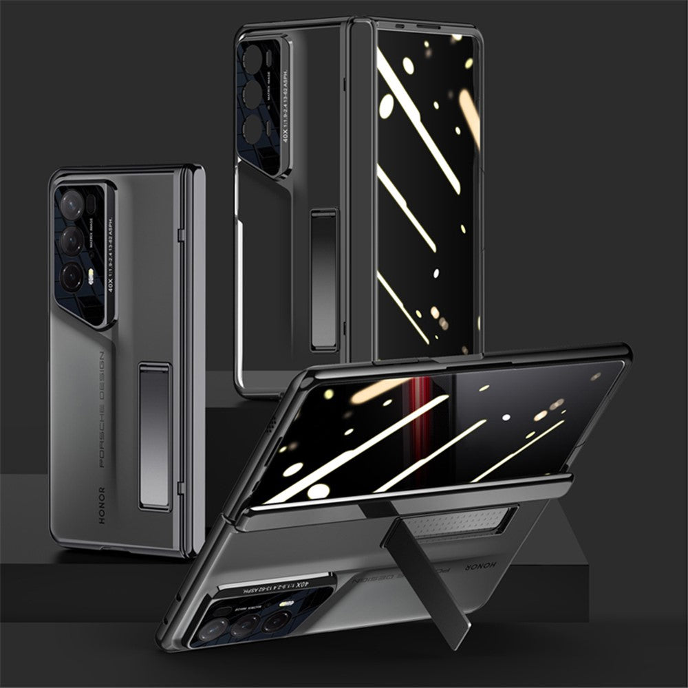 For Honor Magic V2 RSR Porsche Design Case Clear PC+Acrylic Kickstand Phone Cover with Anti-Spy Screen Protector