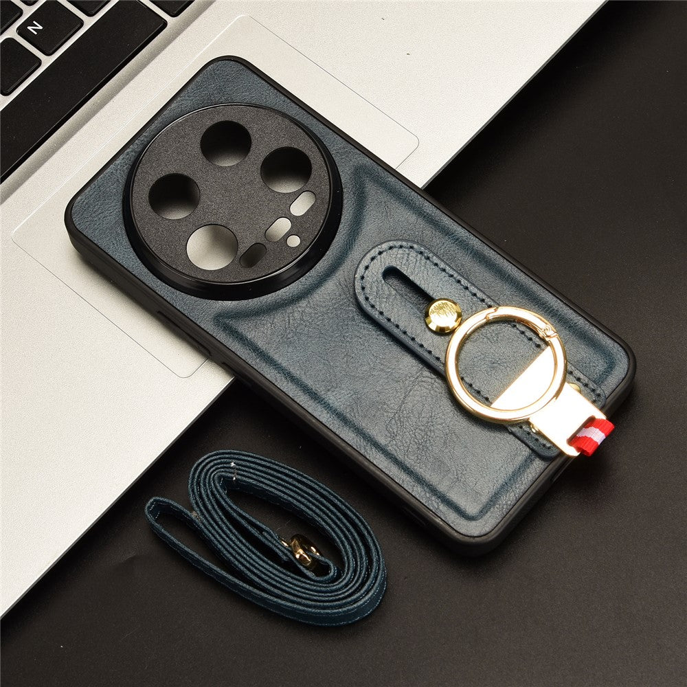 For Xiaomi 14 Ultra Case PU Leather+PC+TPU Wristband Kickstand Drop-proof Phone Cover