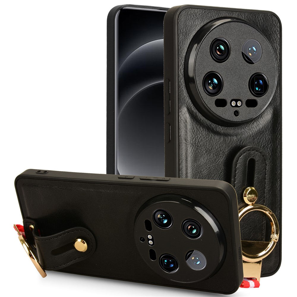For Xiaomi 14 Ultra Case PU Leather+PC+TPU Wristband Kickstand Drop-proof Phone Cover