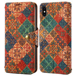 Til iPhone XS Max etui med blomsterprint, pung og beskyttende telefonlædercover