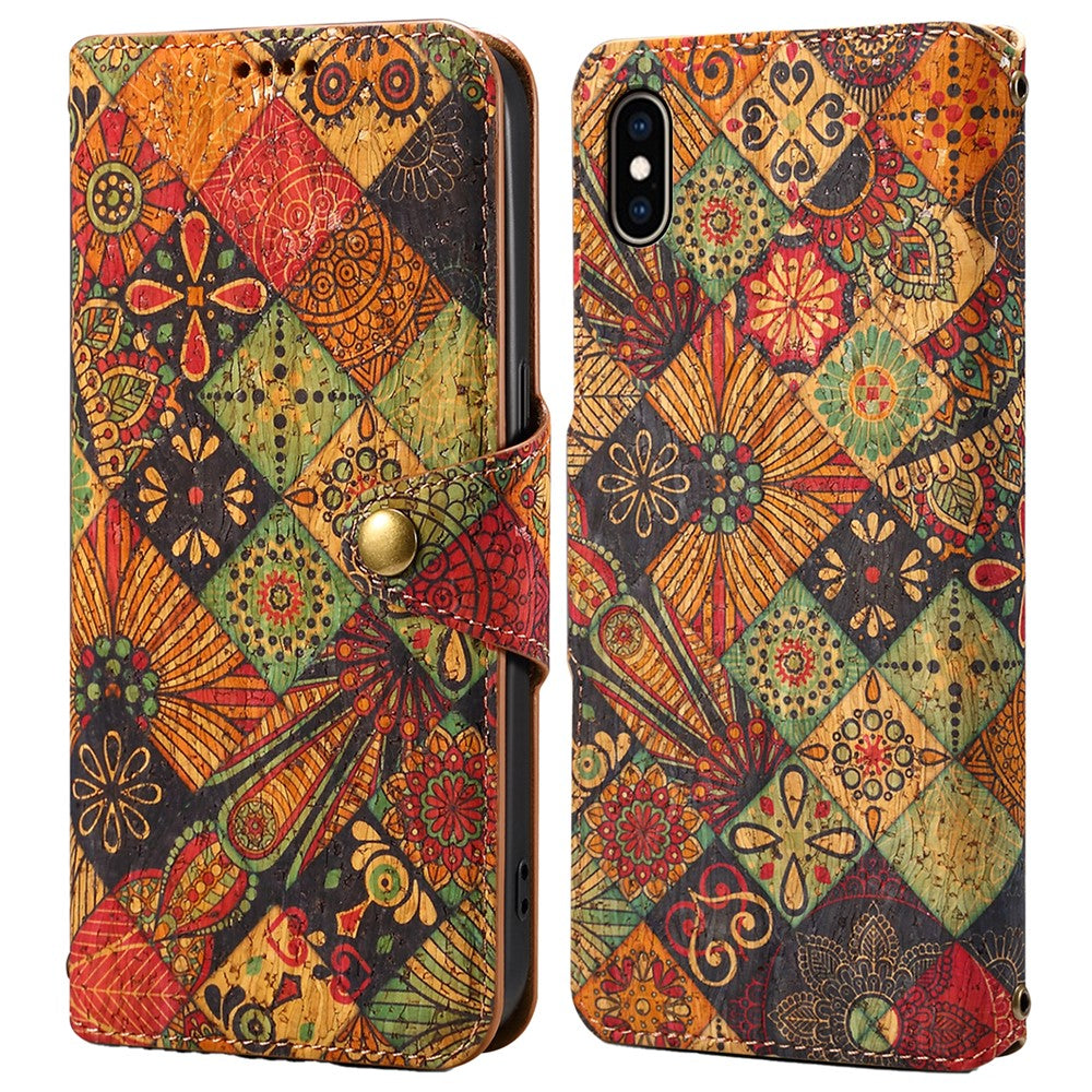 Til iPhone XS Max etui med blomsterprint, pung og beskyttende telefonlædercover