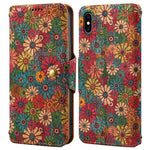 Til iPhone XS Max etui med blomsterprint, pung og beskyttende telefonlædercover