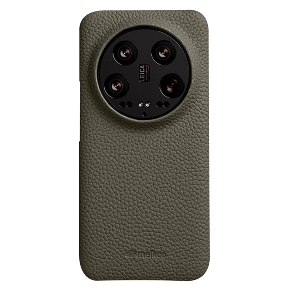 MELKCO Cellphone Case for Xiaomi 14 Ultra , Genuine Cow Leather Coated PC Incomplete Back Cover