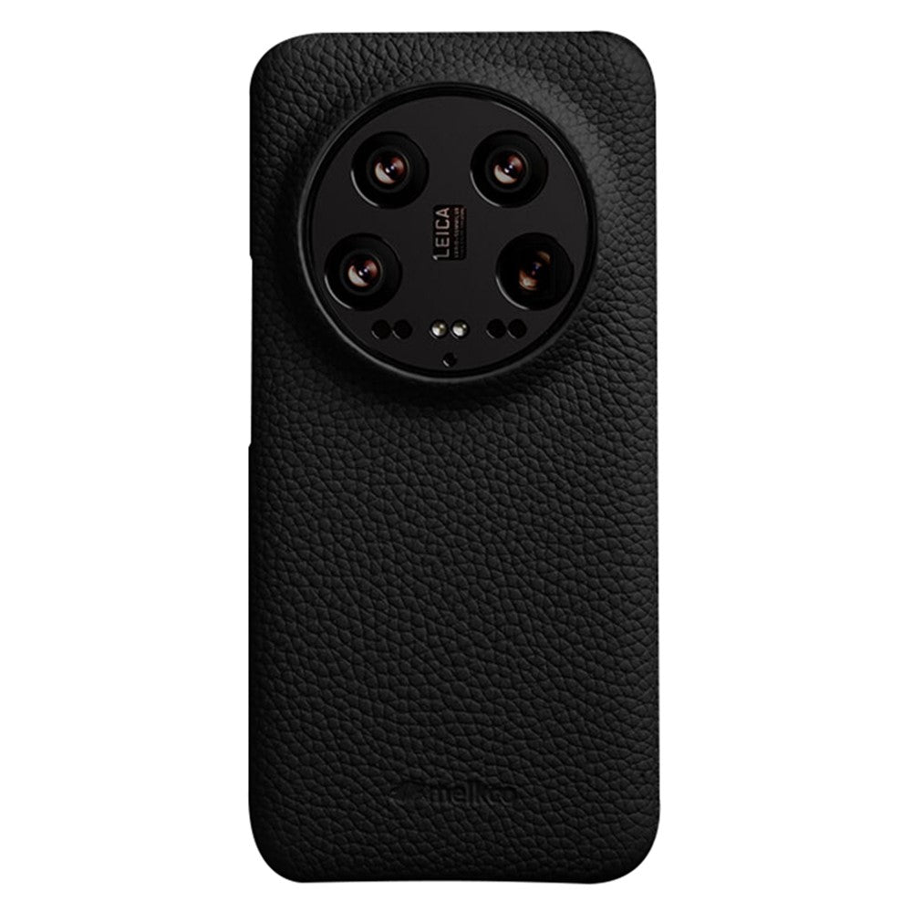 MELKCO Cellphone Case for Xiaomi 14 Ultra , Genuine Cow Leather Coated PC Incomplete Back Cover