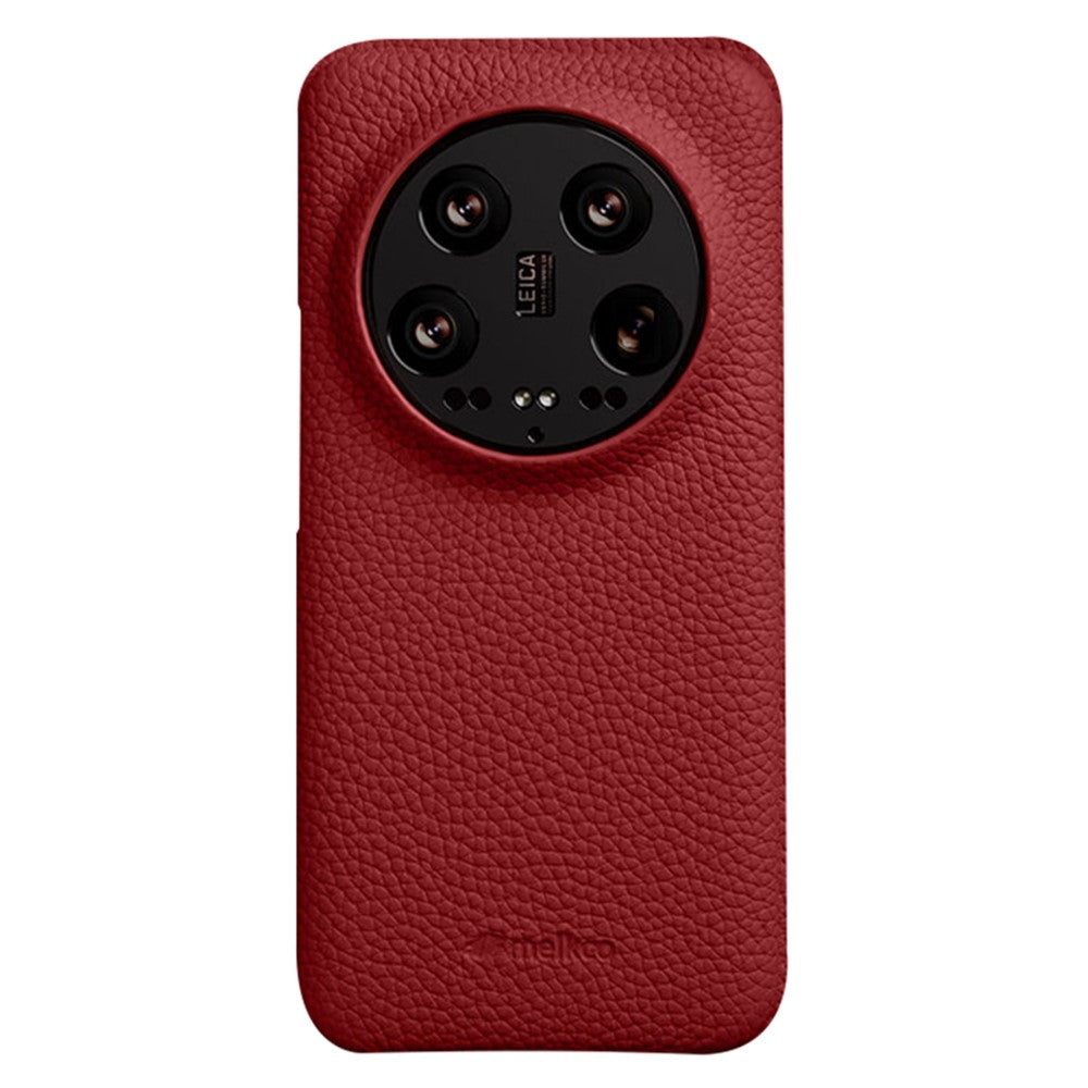 MELKCO Cellphone Case for Xiaomi 14 Ultra , Genuine Cow Leather Coated PC Incomplete Back Cover