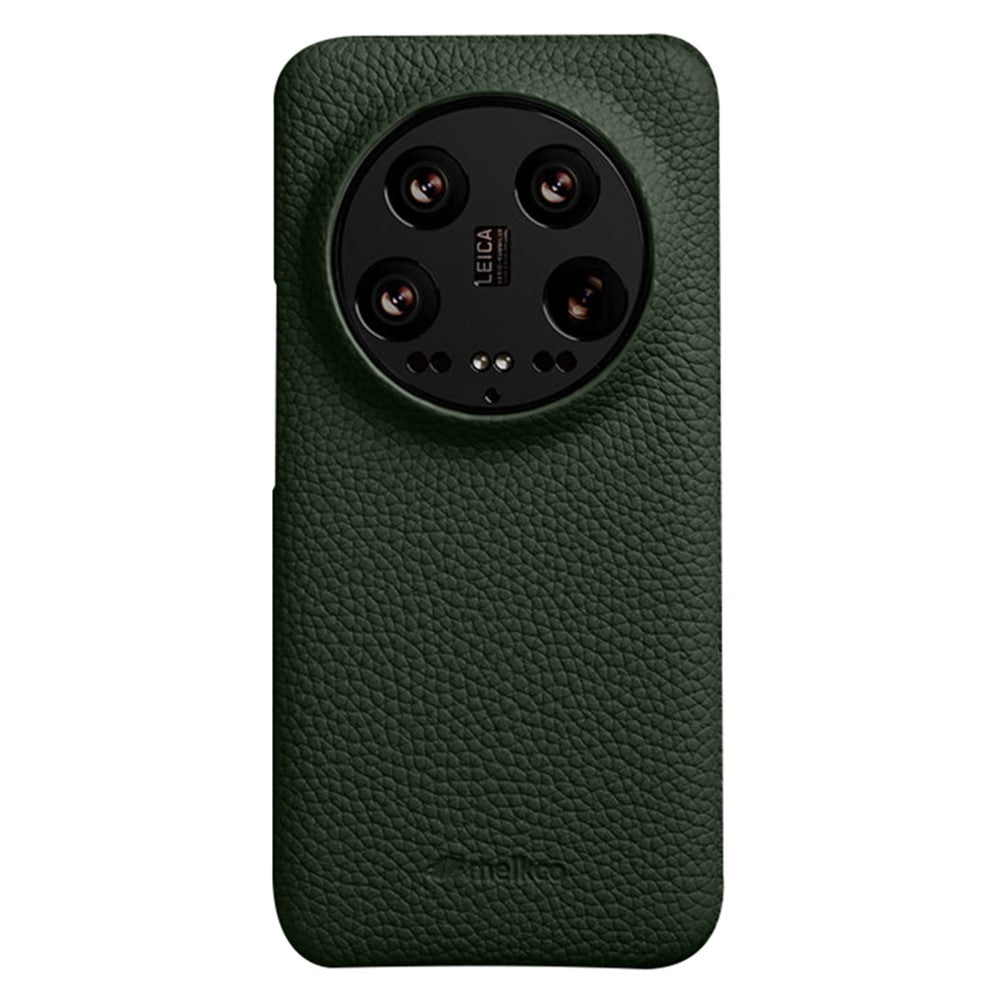 MELKCO Cellphone Case for Xiaomi 14 Ultra , Genuine Cow Leather Coated PC Incomplete Back Cover