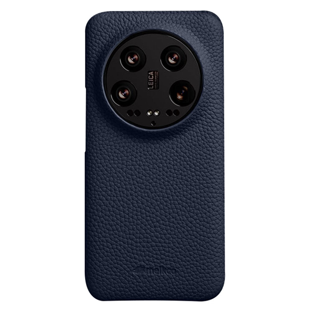 MELKCO Cellphone Case for Xiaomi 14 Ultra , Genuine Cow Leather Coated PC Incomplete Back Cover