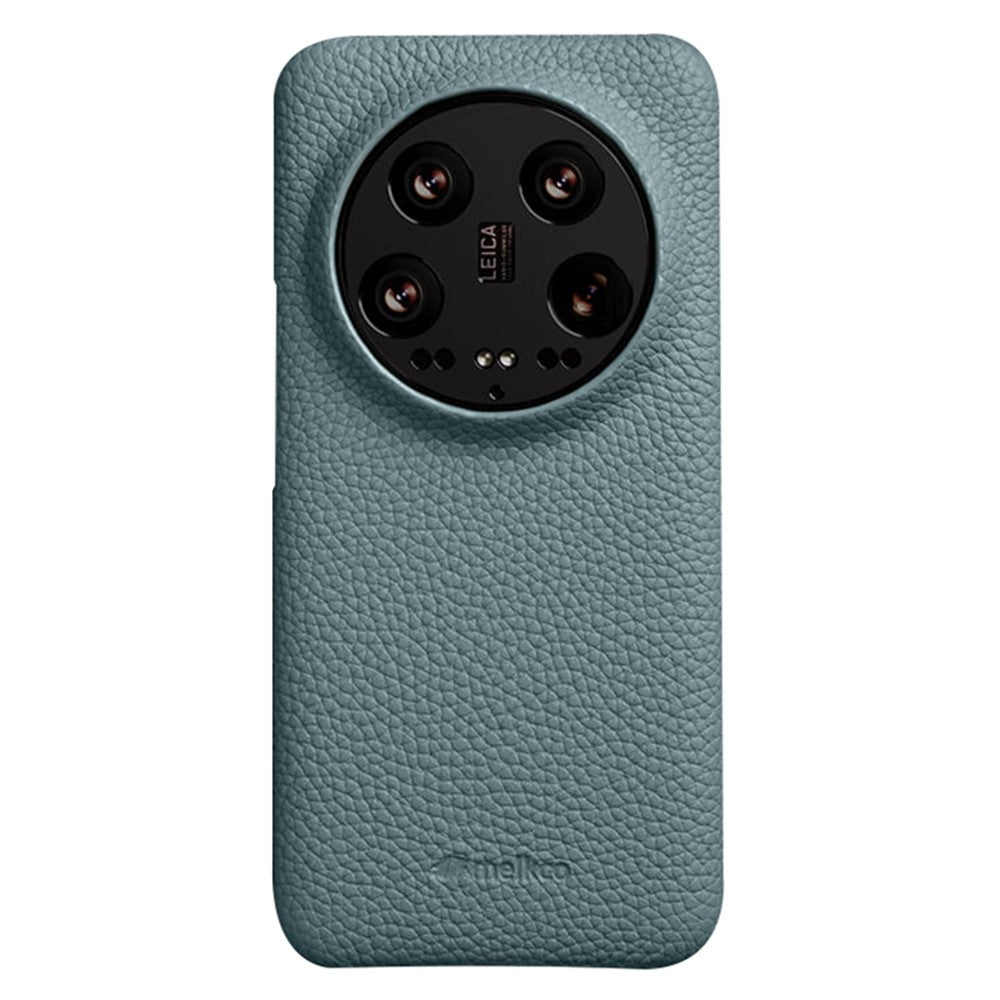 MELKCO Cellphone Case for Xiaomi 14 Ultra , Genuine Cow Leather Coated PC Incomplete Back Cover