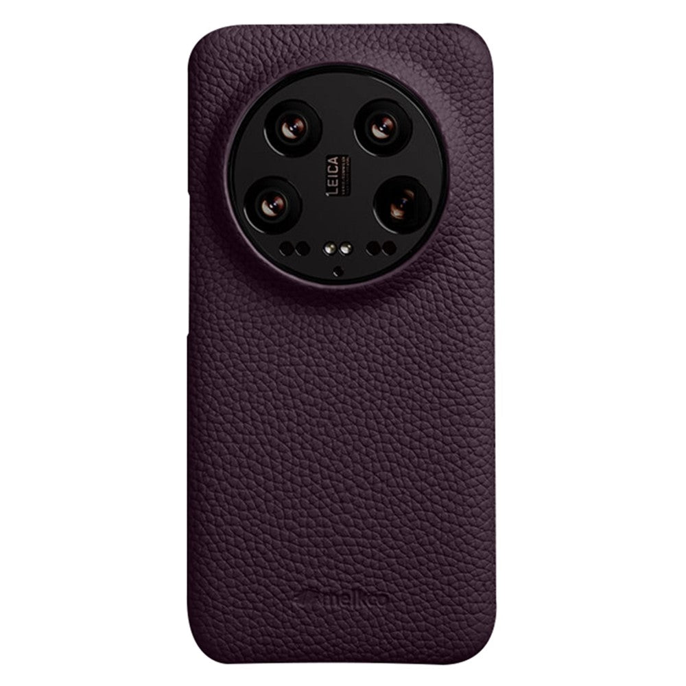 MELKCO Cellphone Case for Xiaomi 14 Ultra , Genuine Cow Leather Coated PC Incomplete Back Cover