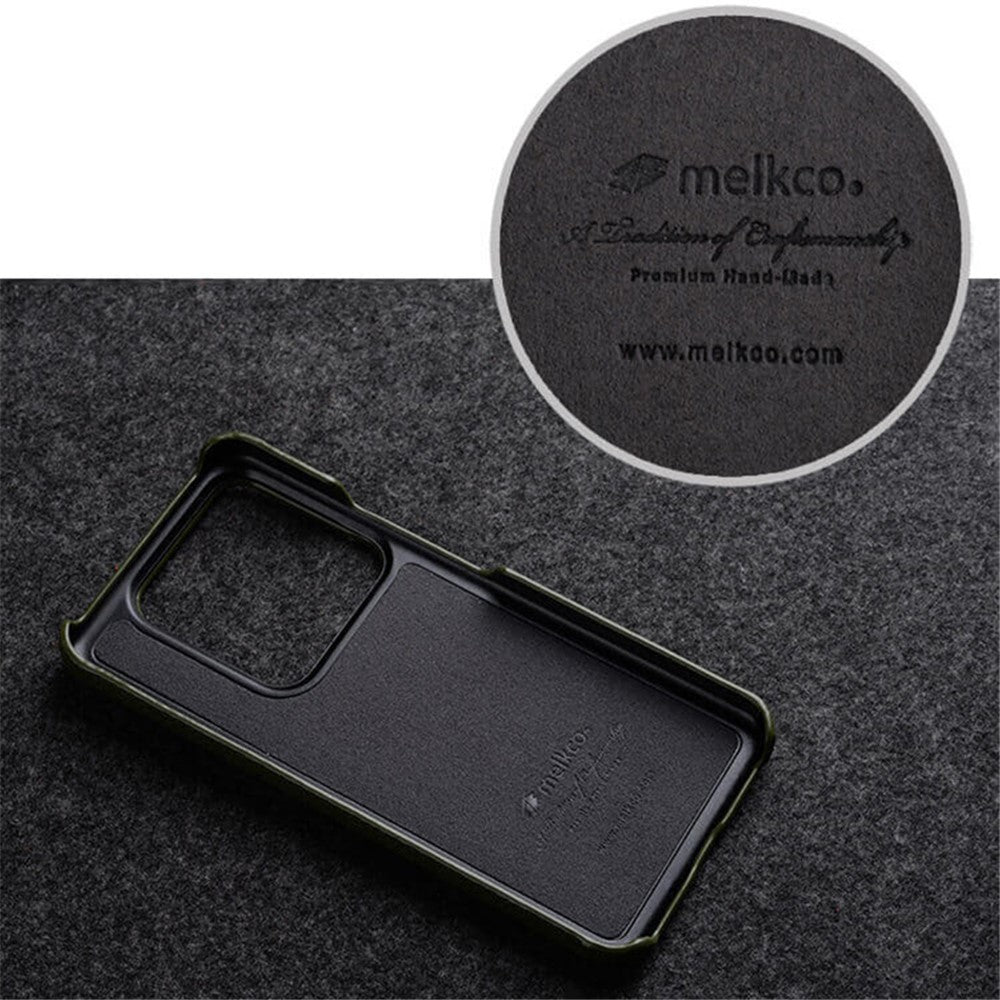 MELKCO för Xiaomi 14 mobilskal med ofullständig kant, äkta koläder, belagt PC-fodral