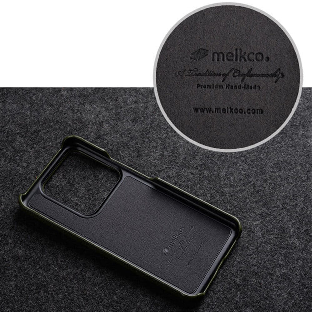 MELKCO For Xiaomi 14 Pro Incomplete Edge Phone Case Genuine Cow Leather Coated PC Cover