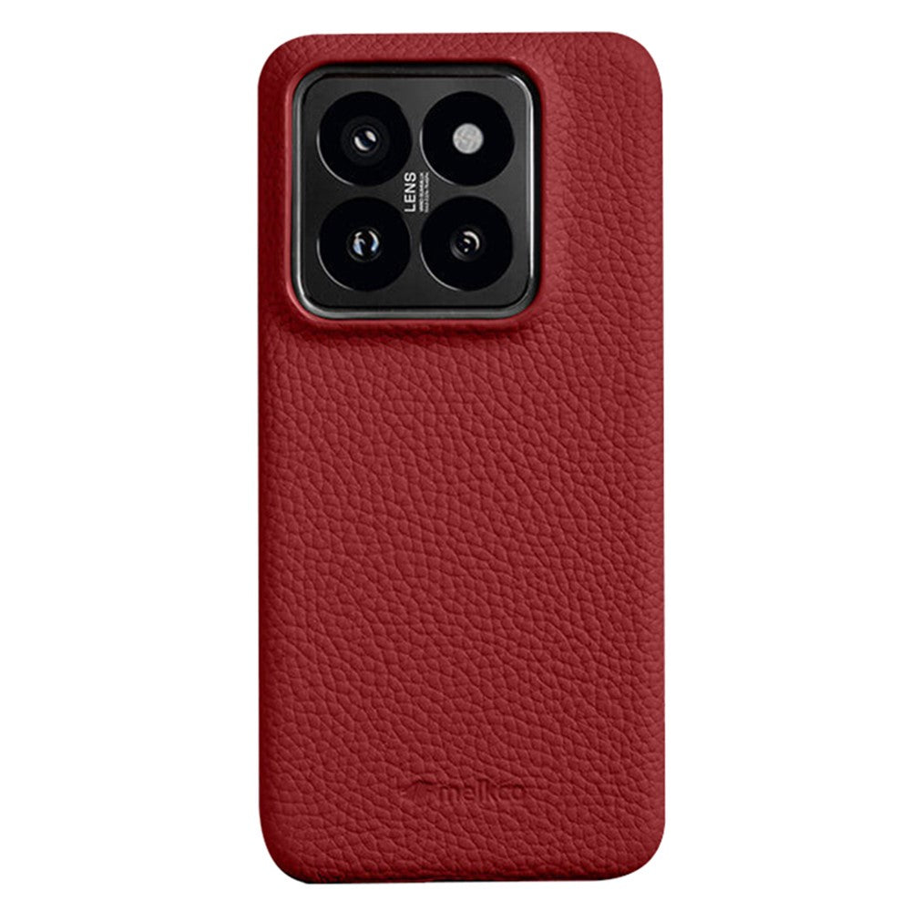 MELKCO For Xiaomi 14 Pro Incomplete Edge Phone Case Genuine Cow Leather Coated PC Cover