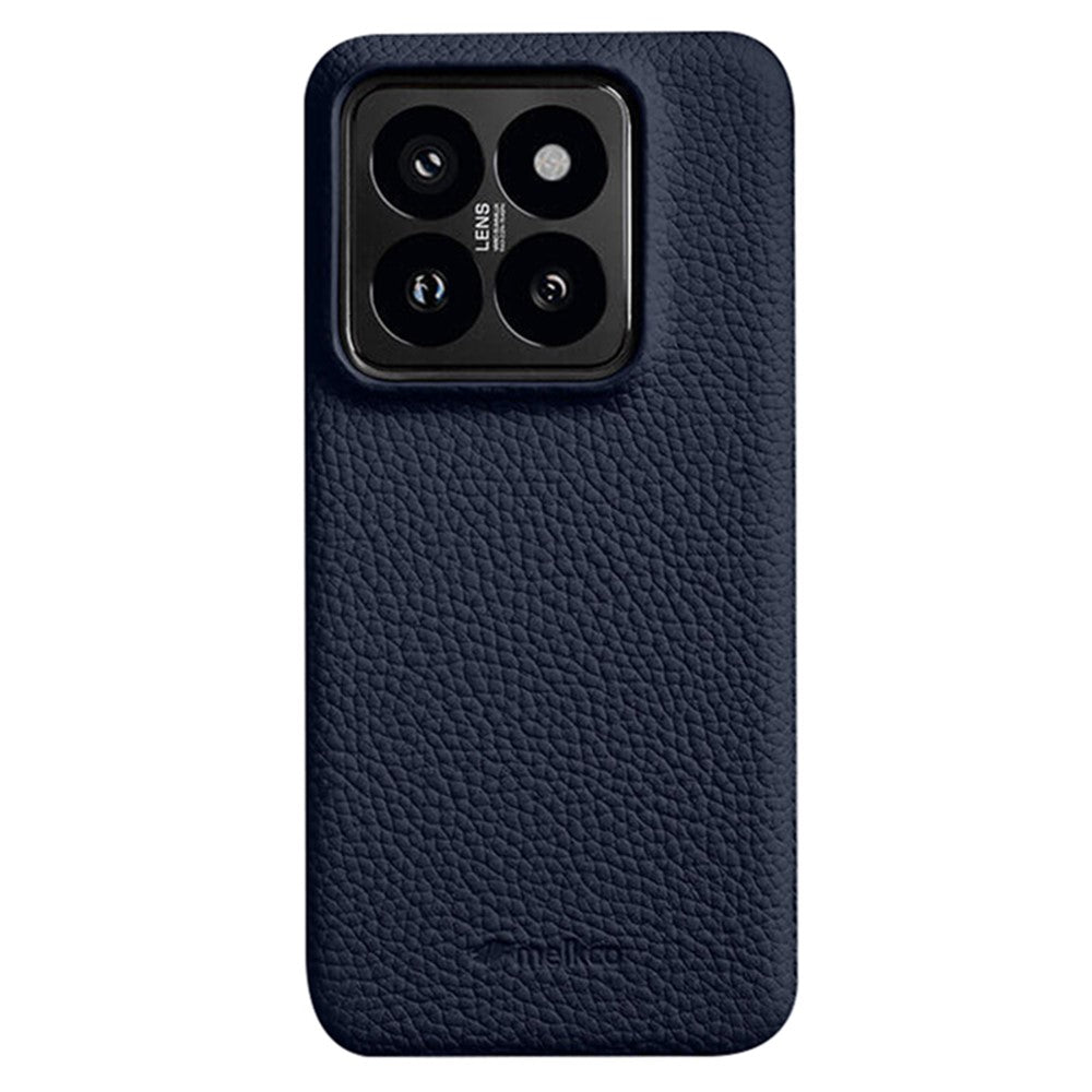 MELKCO For Xiaomi 14 Pro Incomplete Edge Phone Case Genuine Cow Leather Coated PC Cover