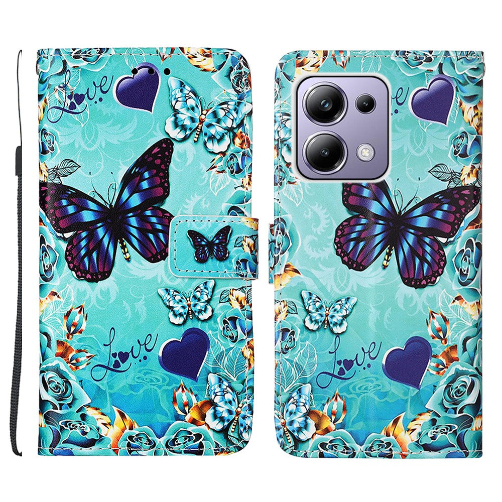 For Xiaomi Redmi Note 13 Pro 4G / Poco M6 Pro 4G Leather Case with Strap and Card Holder Pattern Printing Phone Cover