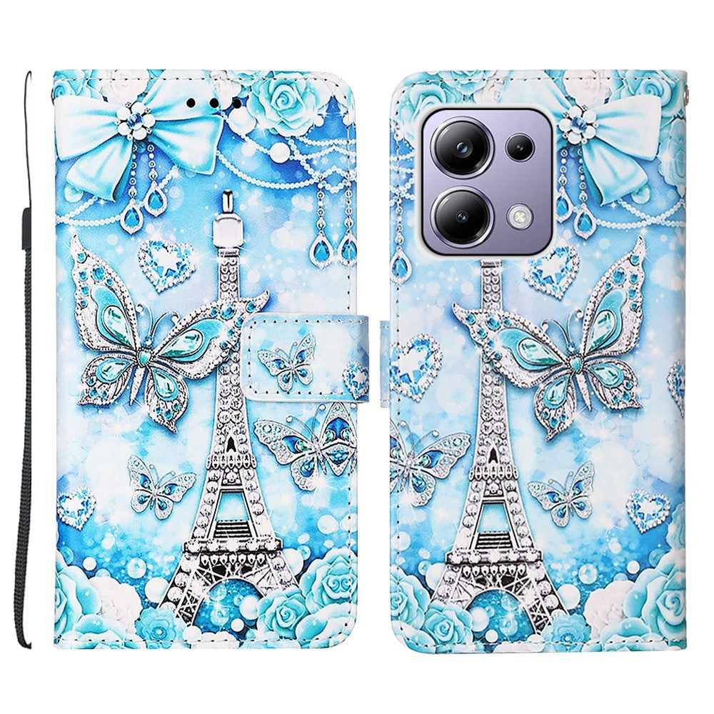 For Xiaomi Redmi Note 13 Pro 4G / Poco M6 Pro 4G Leather Case with Strap and Card Holder Pattern Printing Phone Cover