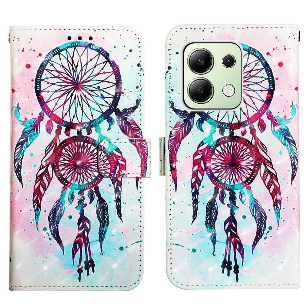 For Xiaomi Redmi Note 13 4G Leather Case 3D Pattern Printing Wallet Stand Mobile Cover with Strap