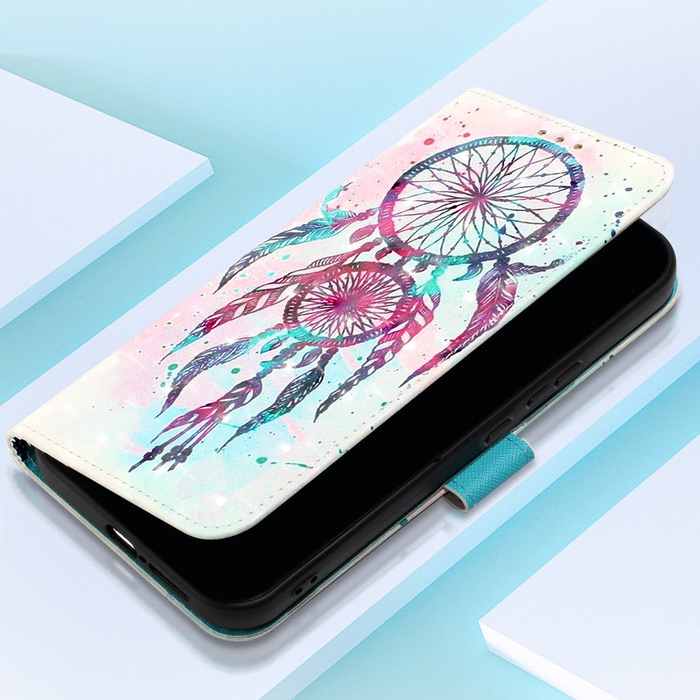 For Xiaomi Redmi Note 13 4G Leather Case 3D Pattern Printing Wallet Stand Mobile Cover with Strap