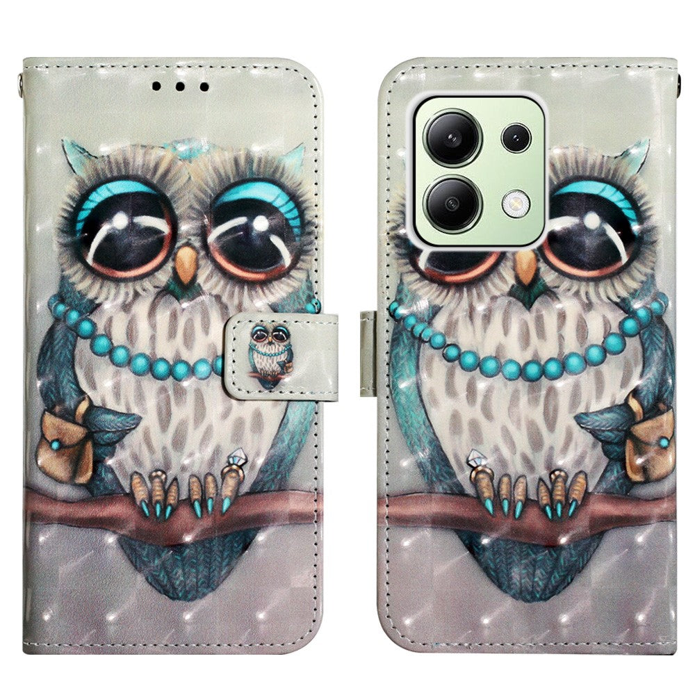 For Xiaomi Redmi Note 13 4G Leather Case 3D Pattern Printing Wallet Stand Mobile Cover with Strap