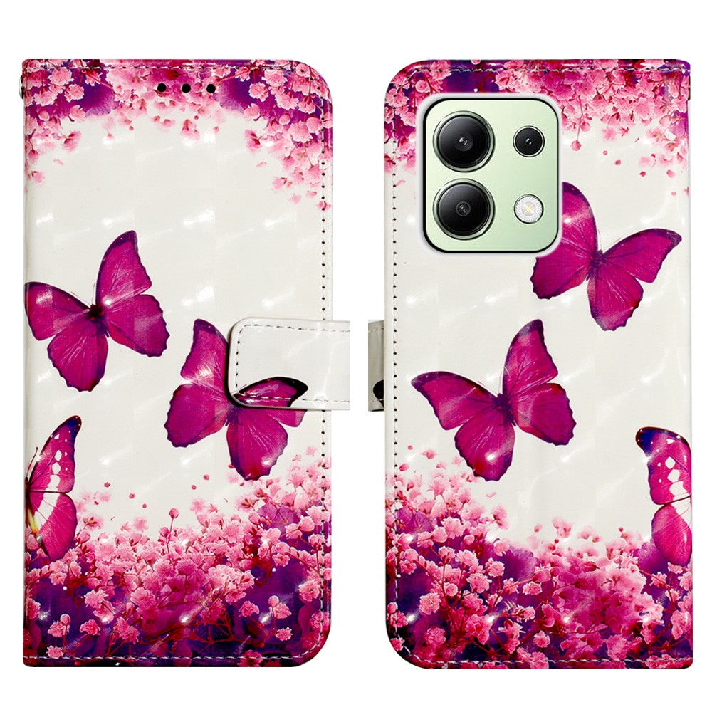 For Xiaomi Redmi Note 13 4G Leather Case 3D Pattern Printing Wallet Stand Mobile Cover with Strap