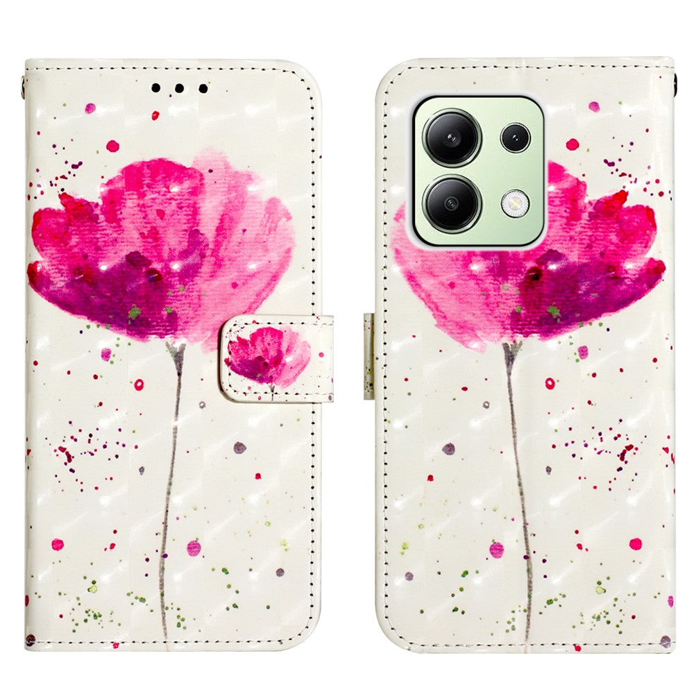 For Xiaomi Redmi Note 13 4G Leather Case 3D Pattern Printing Wallet Stand Mobile Cover with Strap