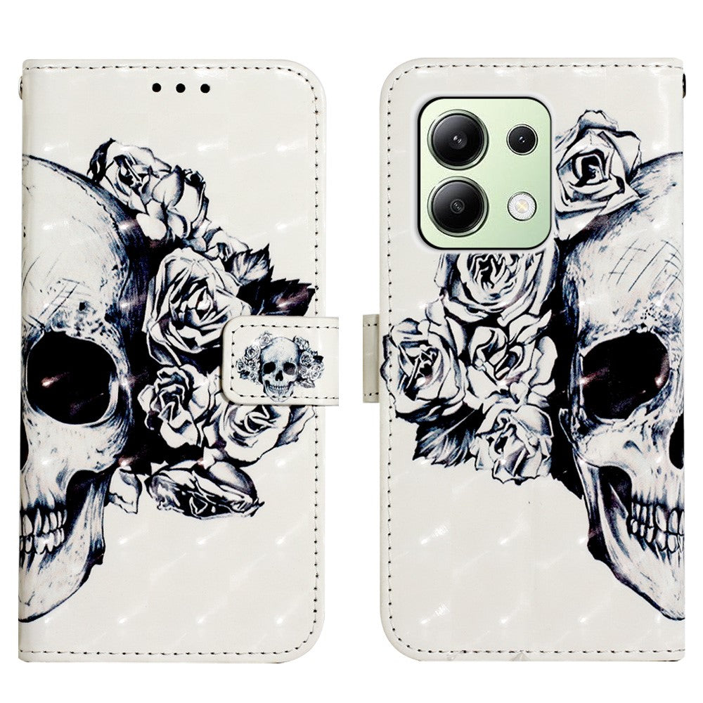 For Xiaomi Redmi Note 13 4G Leather Case 3D Pattern Printing Wallet Stand Mobile Cover with Strap