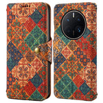 Huawei Mate 50 Pro 4G mobilskal Blommigt Tryck Plånboksfodral Läderfodral med Stativ