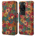 Huawei P60 / P60 Pro Läderfodral Blommigt Tryck Stativ Plånboksfodral