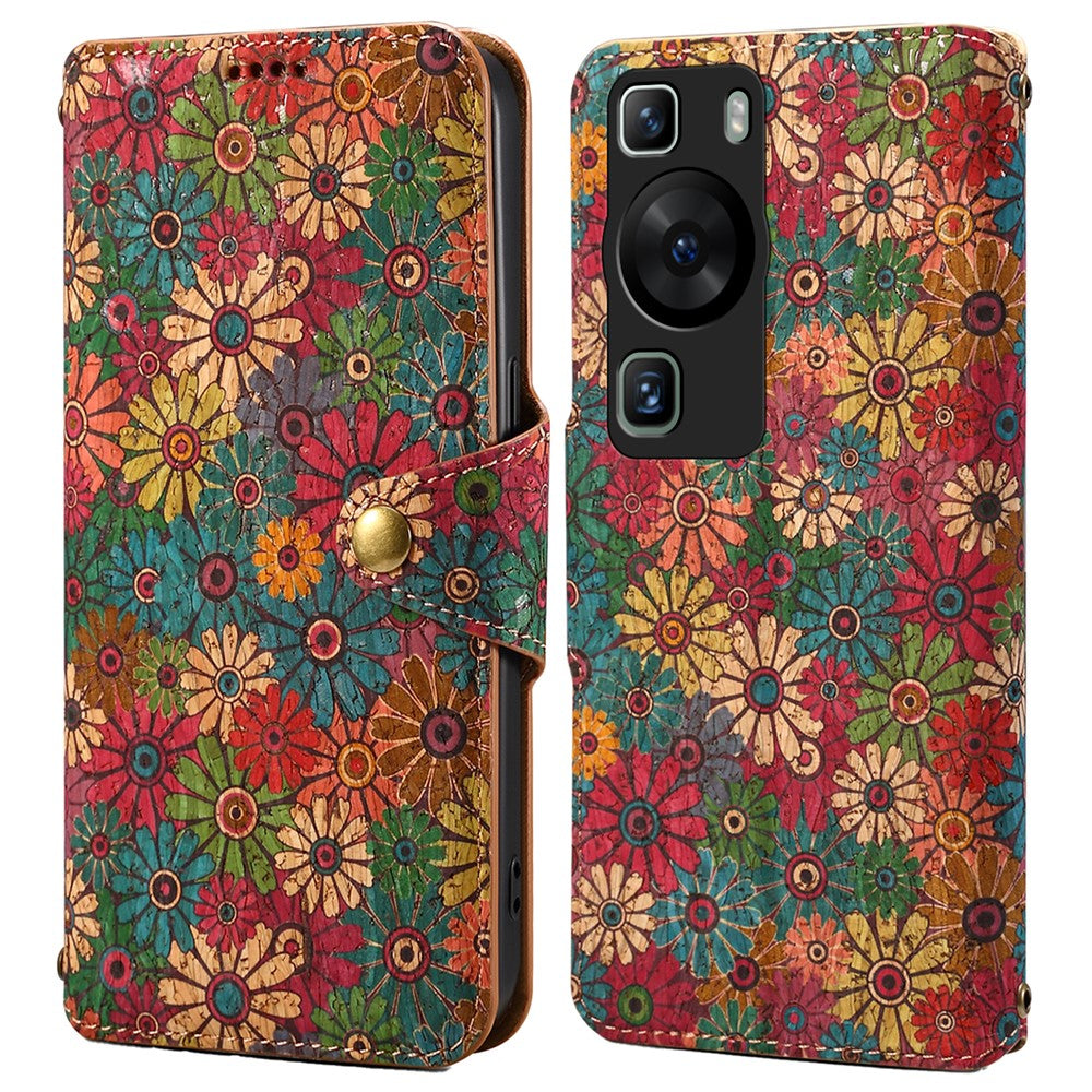 Huawei P60 / P60 Pro Läderfodral Blommigt Tryck Stativ Plånboksfodral
