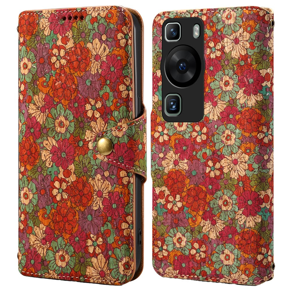 Huawei P60 / P60 Pro Läderfodral Blommigt Tryck Stativ Plånboksfodral