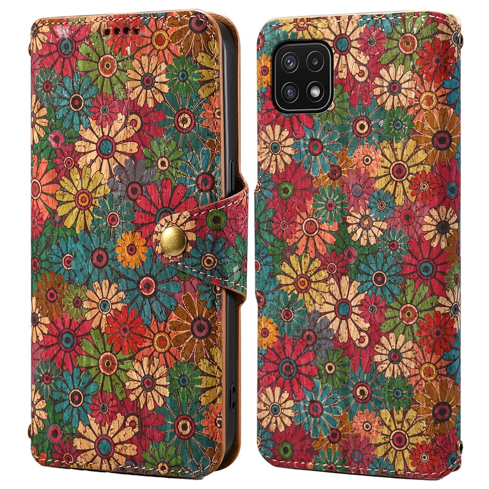 For Samsung Galaxy A22 5G (EU Version) Stand Case Flower Printing Leather Wallet Phone Cover