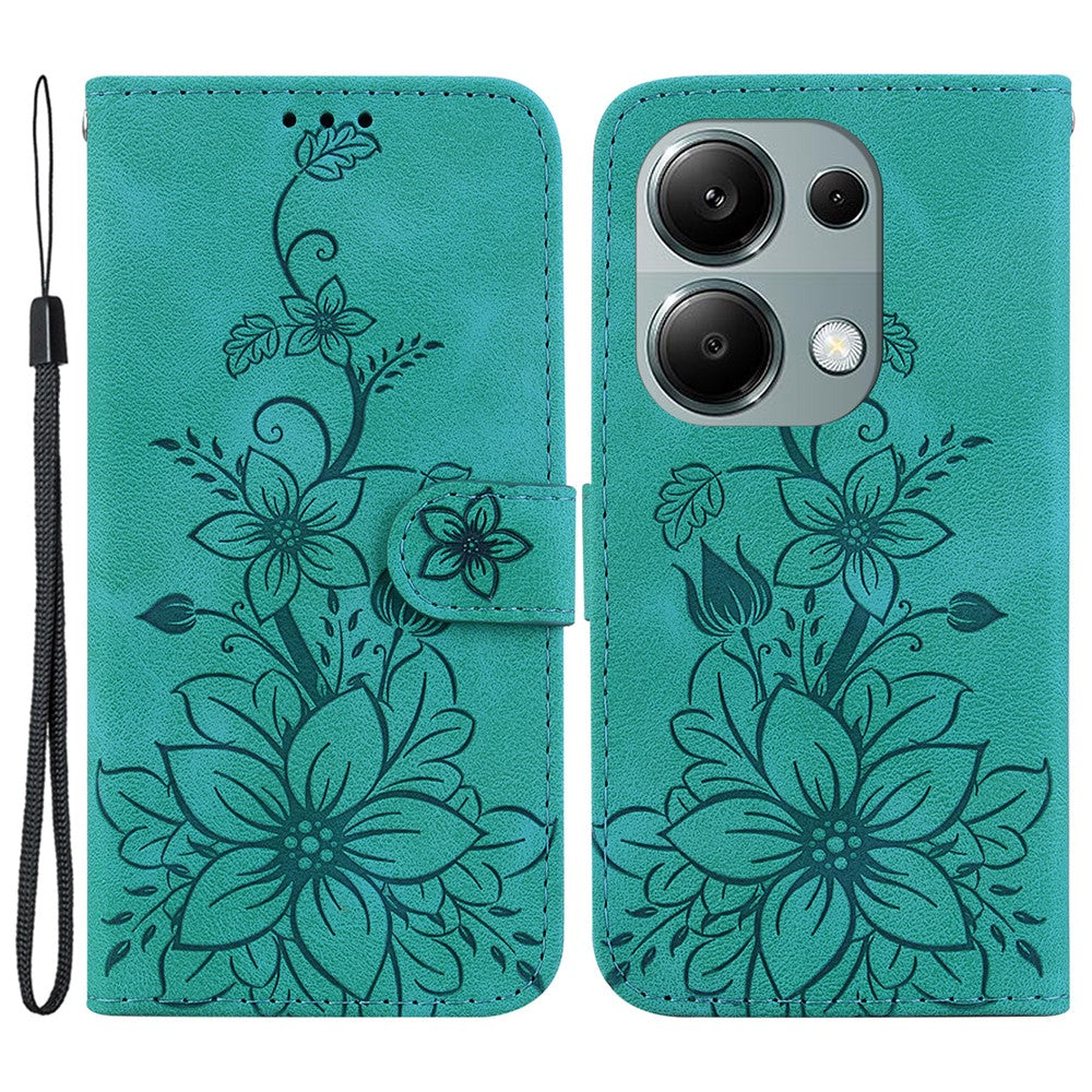 Xiaomi Redmi Note 13 Pro 4G / Poco M6 Pro 4G Läderfodral Blommigt Avtryck Hopfällbart Stativ mobilfodral
