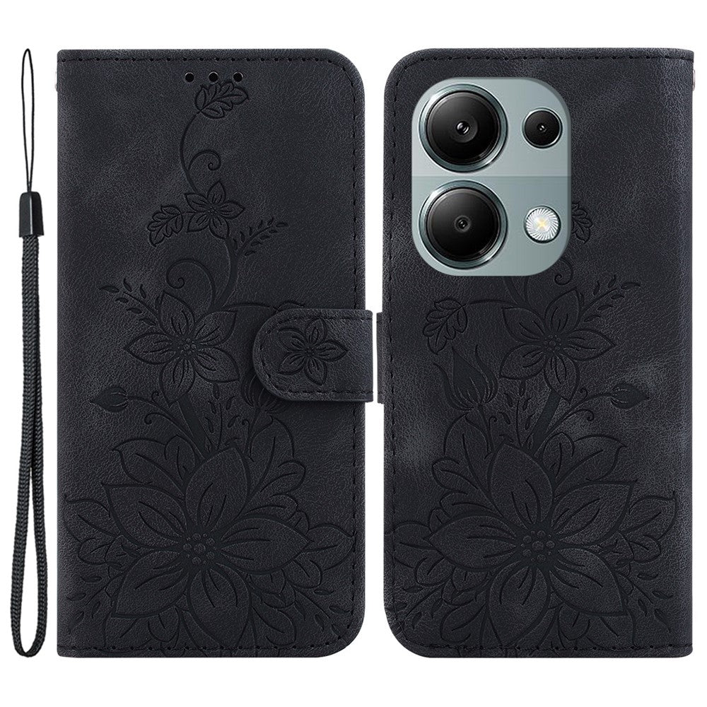 Xiaomi Redmi Note 13 Pro 4G / Poco M6 Pro 4G Läderfodral Blommigt Avtryck Hopfällbart Stativ mobilfodral