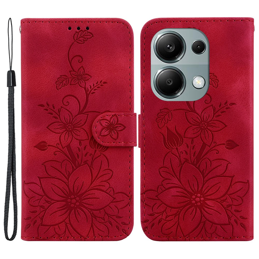 Xiaomi Redmi Note 13 Pro 4G / Poco M6 Pro 4G Läderfodral Blommigt Avtryck Hopfällbart Stativ mobilfodral