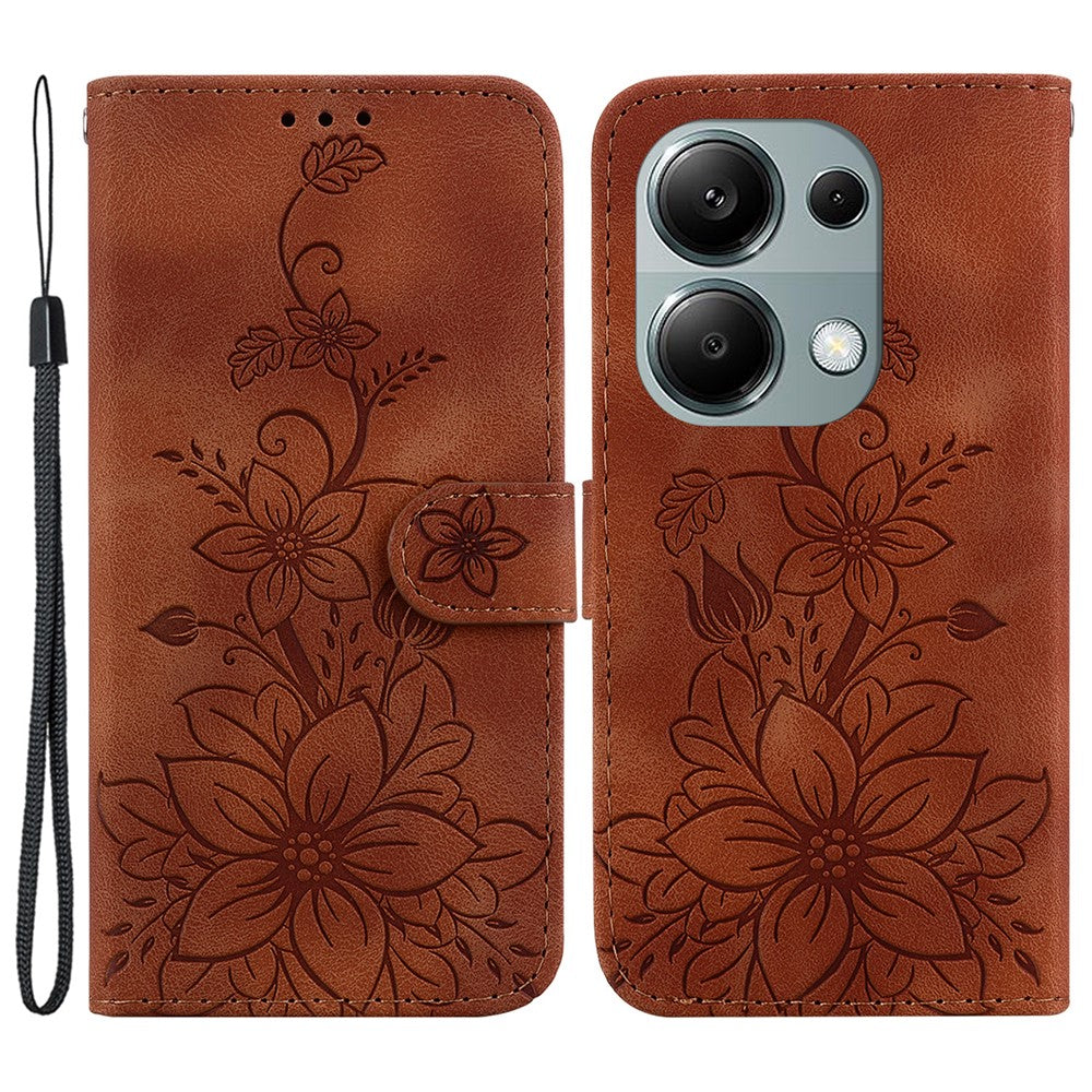 Xiaomi Redmi Note 13 Pro 4G / Poco M6 Pro 4G Läderfodral Blommigt Avtryck Hopfällbart Stativ mobilfodral