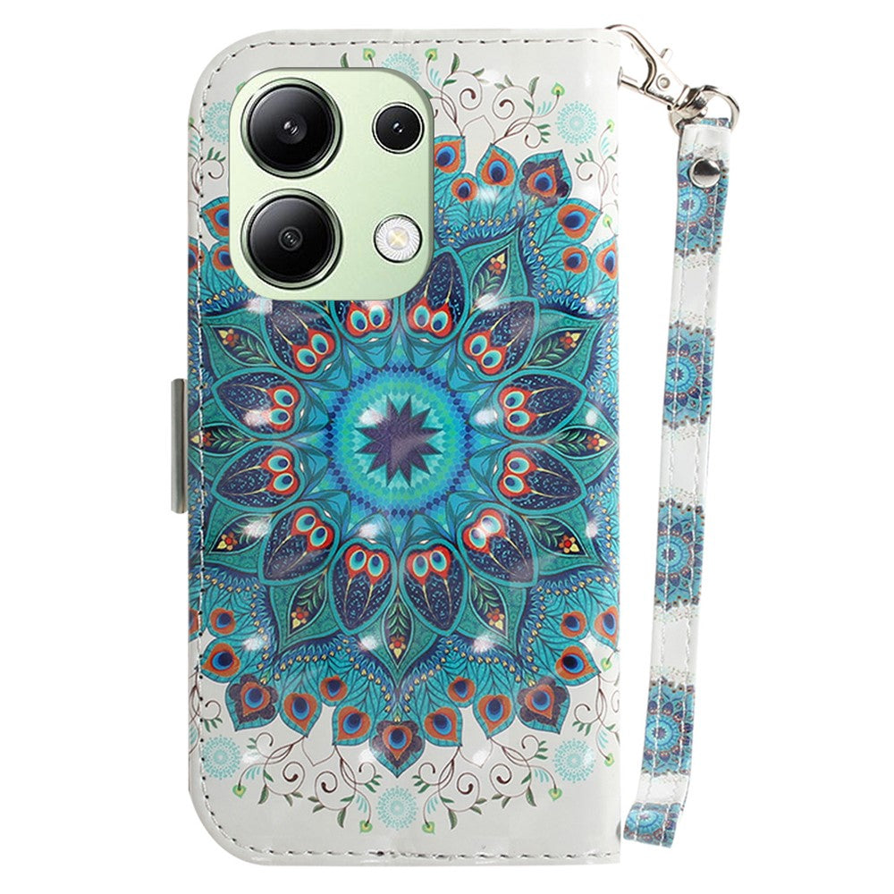 For Xiaomi Redmi Note 13 4G Case with Hand Strap Pattern Printing Leather Phone Cover