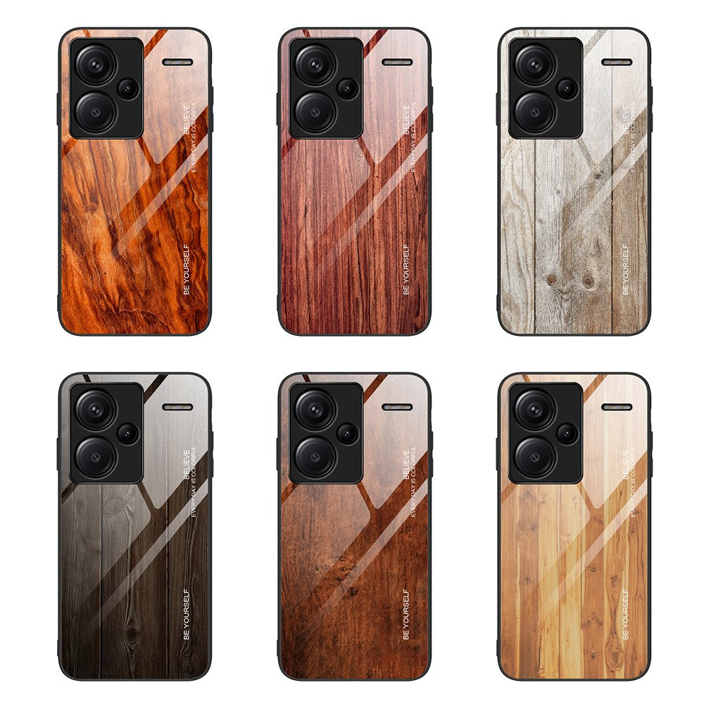 For Xiaomi Redmi Note 13 Pro+ 5G Case Tempered Glass+TPU Phone Cover with Wood Texture