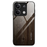 For Xiaomi Redmi Note 13 5G Tempered Glass Case TPU Frame Wood Texture Phone Cover