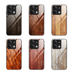 For Xiaomi Redmi Note 13 5G Tempered Glass Case TPU Frame Wood Texture Phone Cover