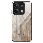 For Xiaomi Redmi Note 13 5G Tempered Glass Case TPU Frame Wood Texture Phone Cover